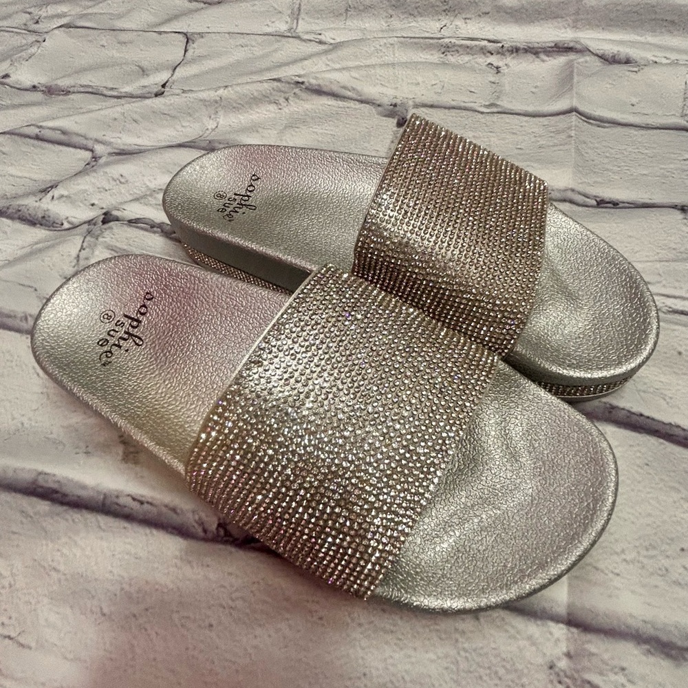 Sparkle Silver Slide Sandals